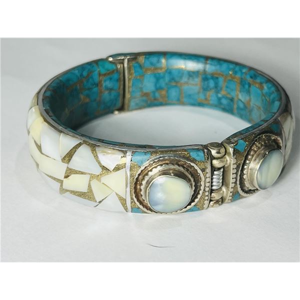 Natural Tibet Hand Made Turquoise & Sea Shell Bangle