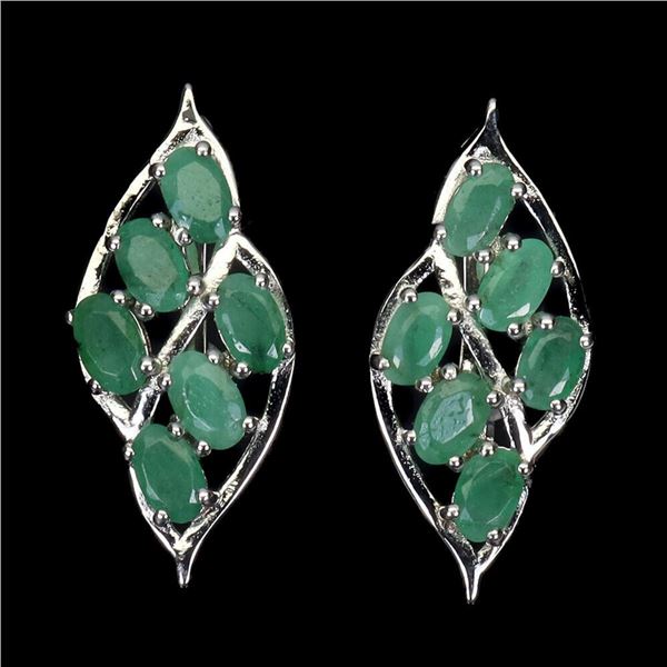 Natural Oval Green Emerald Earrings