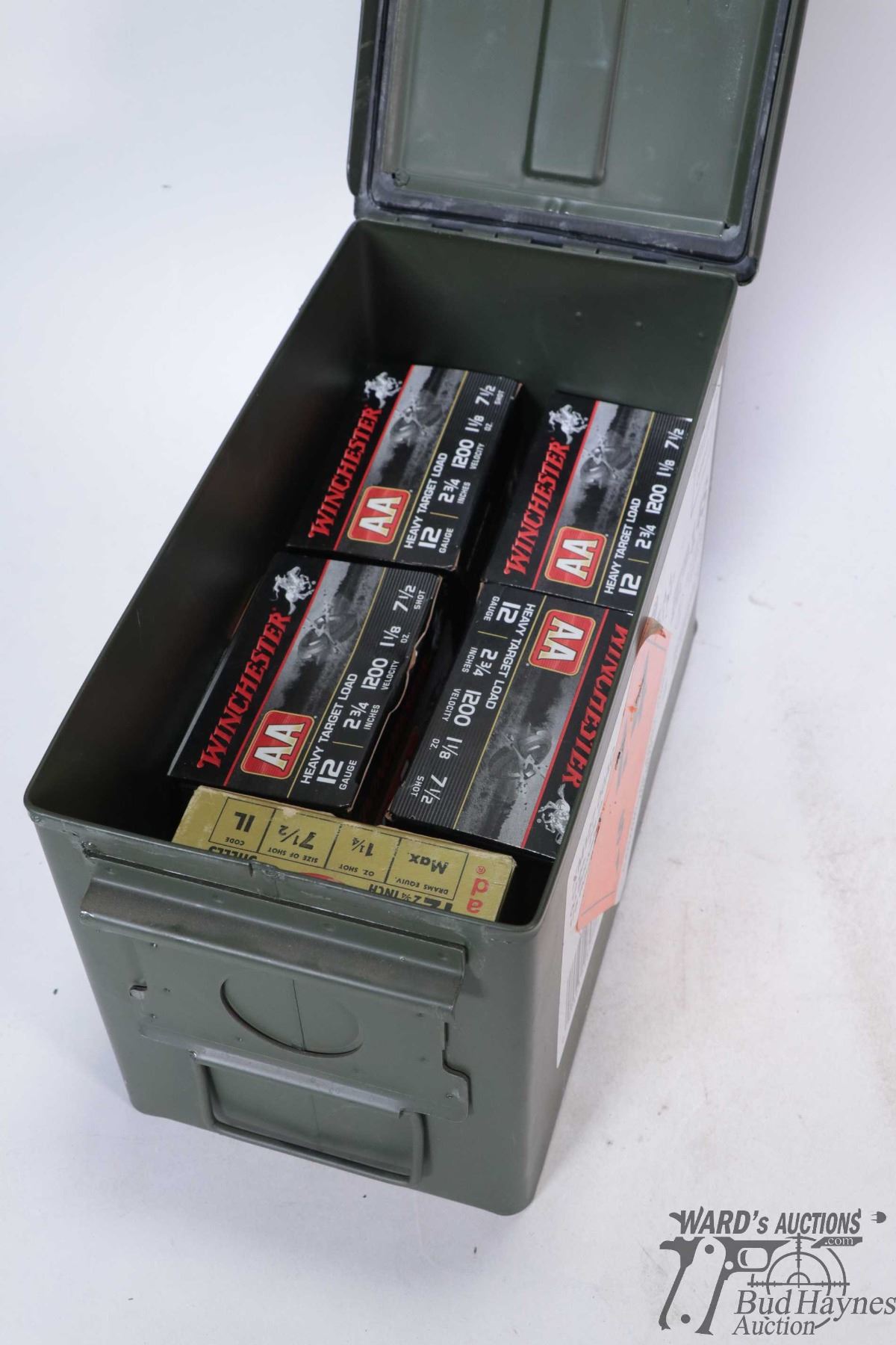 Count Boxes Metal ammo tin containing four 25 count boxes of Winchester 12 ga 2 3/4 ...