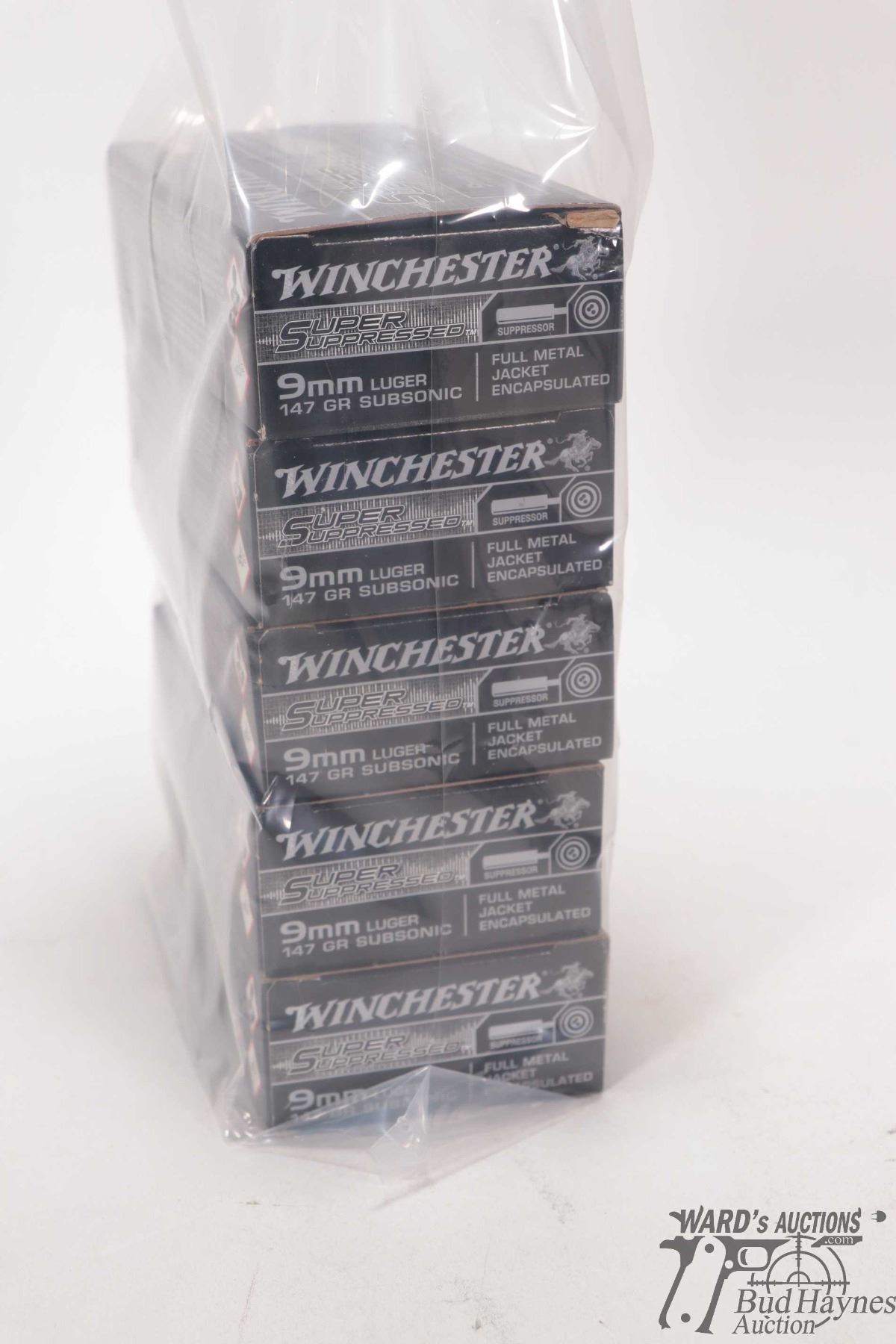 Five full 50 count boxes of Winchester Super Supressed 9mm, 147 grain ...