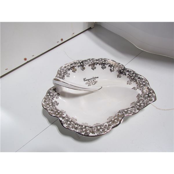 Glass 25th Anniversary Tray with Handle