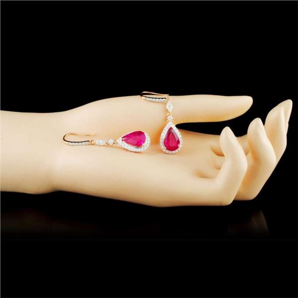 18K Earrings w/ 10.22ct Rubellite & 2.20ct Diam