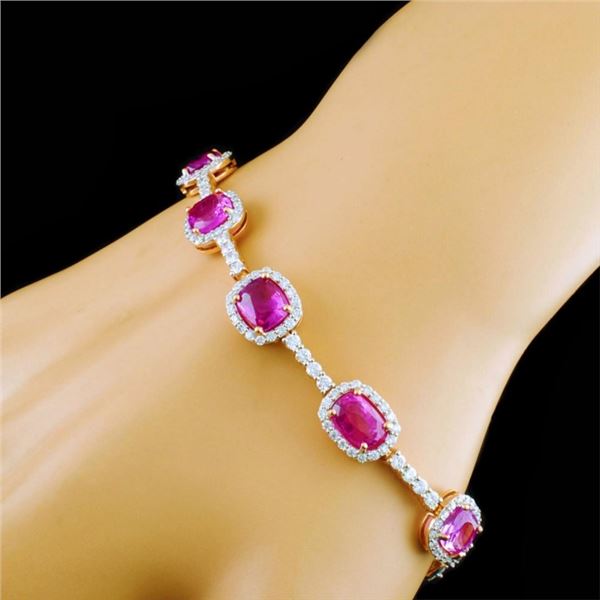 18K Gold Pink Sapphire 13.16ct & Diam 3.10ctw