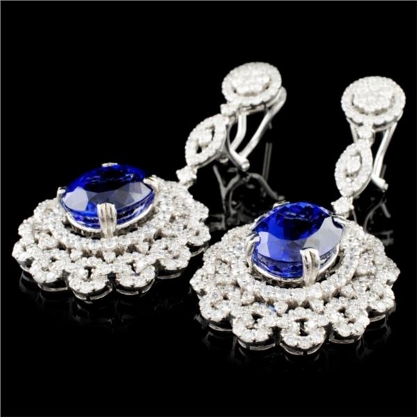 18K Gold Earrings 15.63ctw Tanz and 5.43ctw Diam