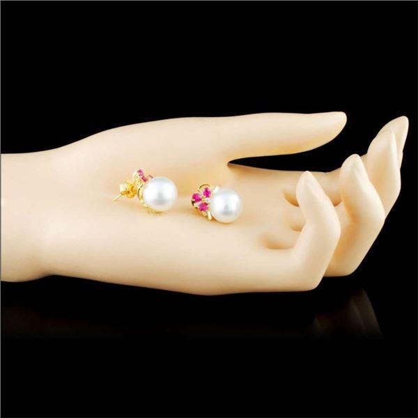 0.35ctw Diam & 12.50MM Pearl Earrings in 18K Gold