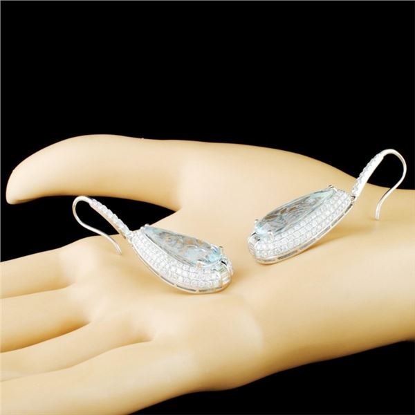 15.48ct Aquamarine & 3.55ctw Diam Earrings 14K Gol