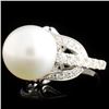 Image 1 : 14K Gold Diamond & Pearl Ring, 1.00ctw, 13.00mm