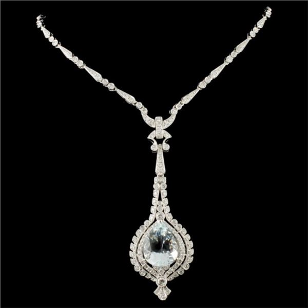 14K gold necklace 9.98ct aquamarine & 2.89ctw diam