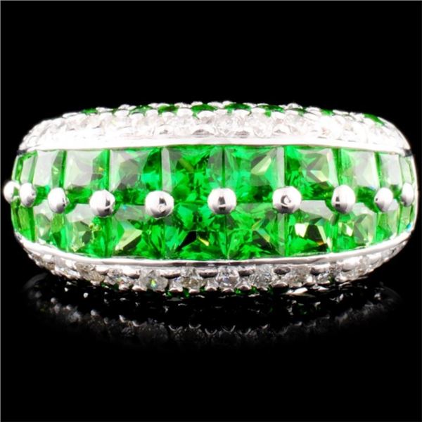 18K Gold Ring 4.63ctw Tsavorite & 0.58ctw Diamond