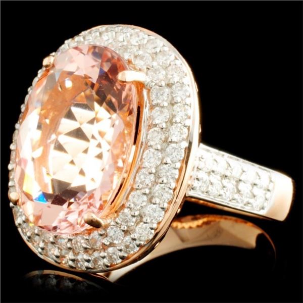 14K Rose Gold Morganite 7.66ct & Diam Ring 1.11ctw