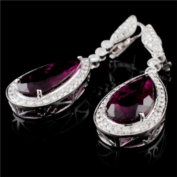 18K Gold Tourm 16.94ctw & Diam Earrings 2.68ctw