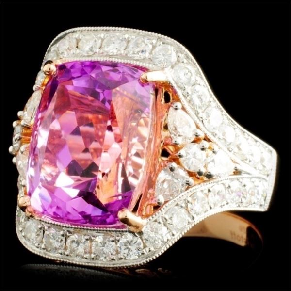 11.25ct Kunzite & 1.90ctw Diamond Ring in 14K Gold