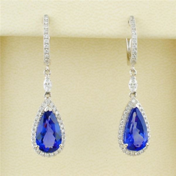 6.71ct Tanzanite & 0.81ctw Diam Earrings 18k Gold