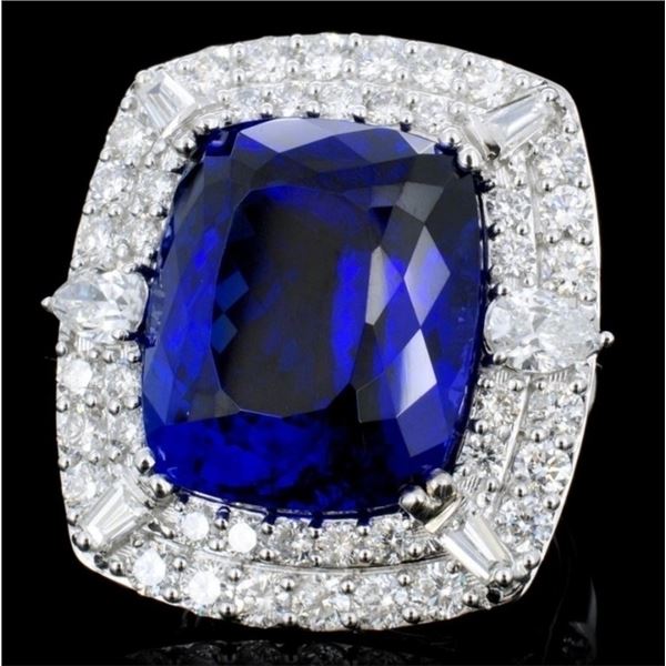 18K Gold Ring 24.35ct Tanzanite & 3.53ct Diamonds