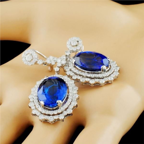 17.46ct Tanzanite & 3.89ctw Diam Earrings 18K Gold