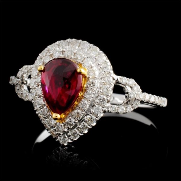 0.99ct Ruby & 0.45ct Diamond Ring, 18K White Gold