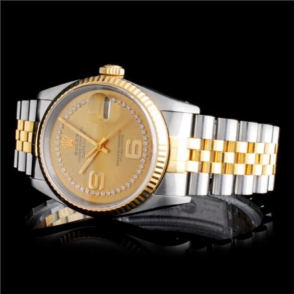 Diamond 36MM Rolex DateJust Watch in YG/SS