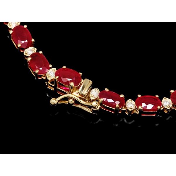 27ct Ruby & 1.25ct Diamond Necklace in 14k Gold