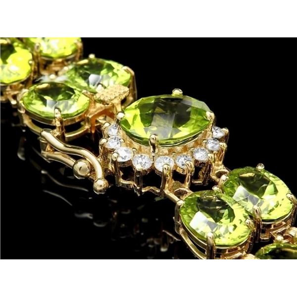 43ct Peridot & 0.6ct Diamond Bracelet in 14k Gold