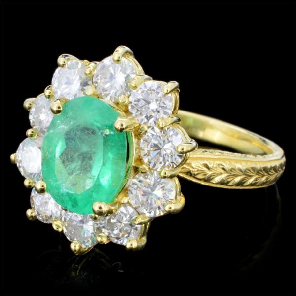 14K Gold Ring w/ 3.00ct Emerald & 1.50ctw Diam