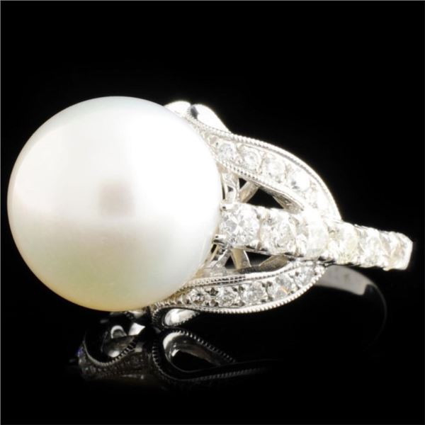 14K Gold Diamond & Pearl Ring, 1.00ctw, 13.00mm