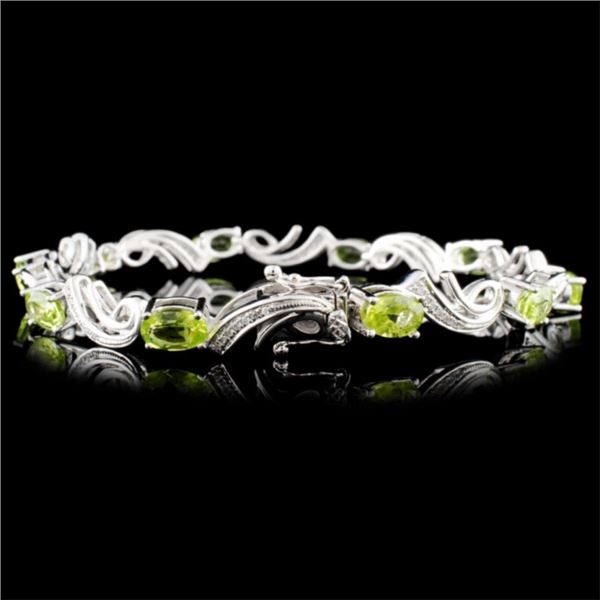 Peridot & Diam Bracelet 14K Gold, 4.88ct & 0.25ctw