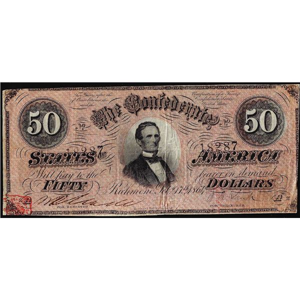 1864 $50 Confederate States of America Note