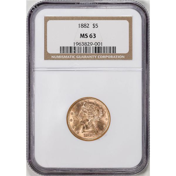 1882 $5 Liberty Head Half Eagle Gold Coin NGC MS63