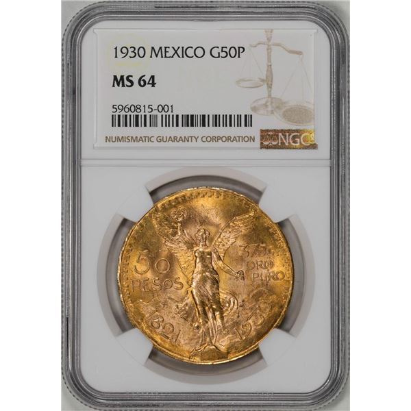 1930 Mexico 50 Pesos Gold Coin NGC MS64