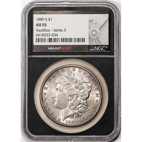 1889-S $1 Morgan Silver Dollar Coin NGC AU55 Vaultbox Series 3