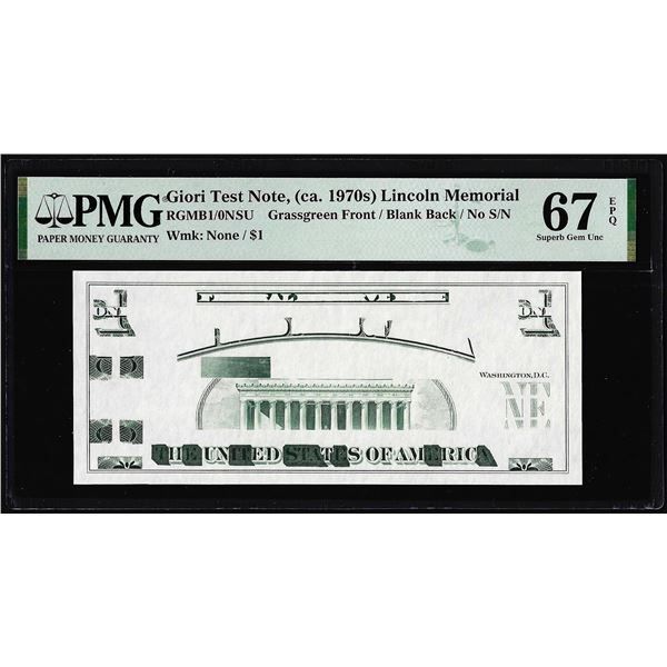 Circa 1970's Lincoln Memorial Giori Test Note PMG Superb Gem Uncirculated 67EPQ