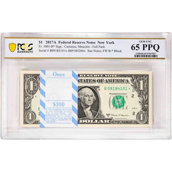 Pack of 2017A $1 Federal Reserve STAR Notes New York Fr.3005-B* PCGS Gem Unc 65PPQ