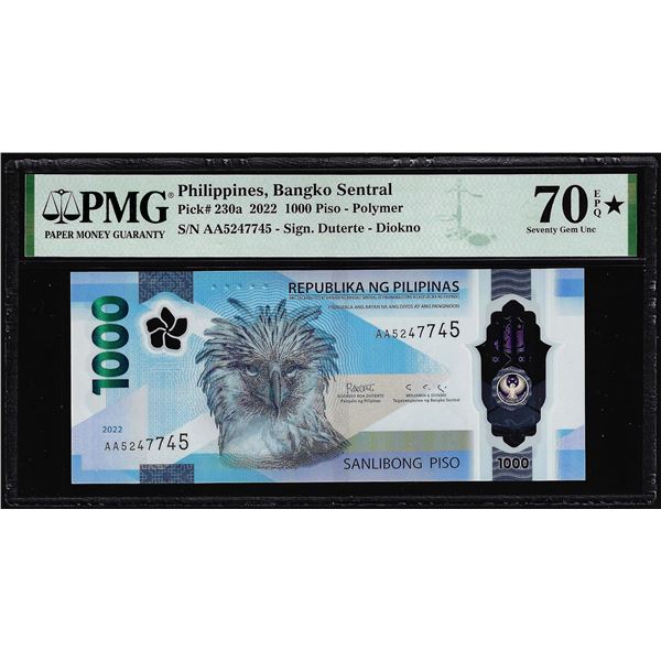 2022 Philippines Central Bank 1000 Piso Note PMG Seventy Gem Uncirculated 70EPQ* Star