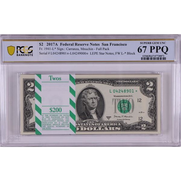 Pack of 2017A $2 Federal Reserve STAR Notes SF Fr.1941-L* PCGS Superb Gem UNC 67PPQ