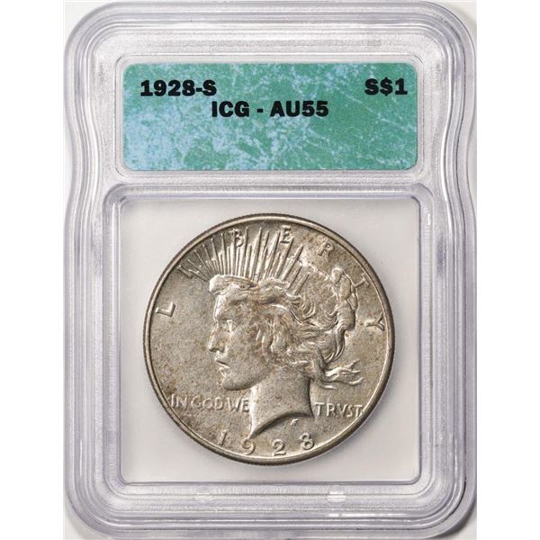 1928-S $1 Peace Silver Dollar Coin ICG AU55