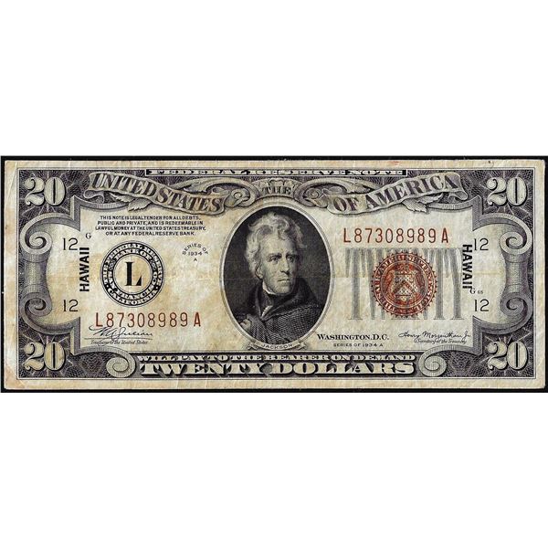 1934A $20 Hawaii WWII Emergency Issue Federal Reserve Note