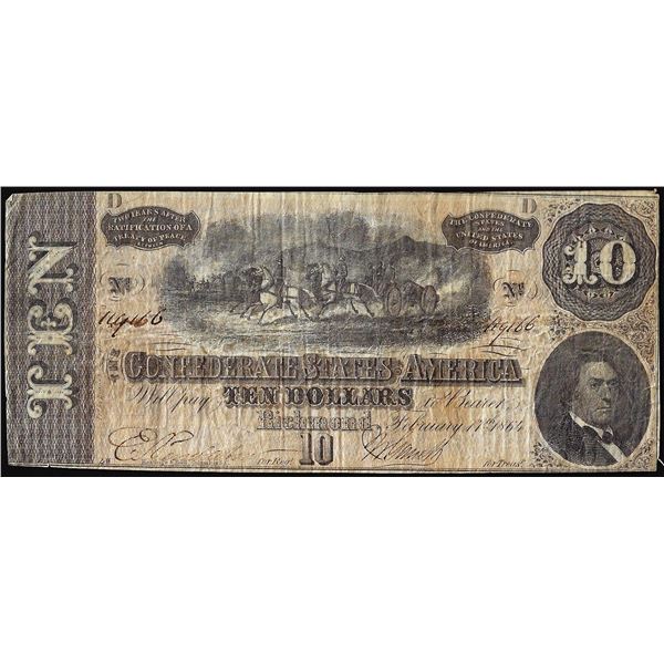 1864 $10 Confederate States of America Note