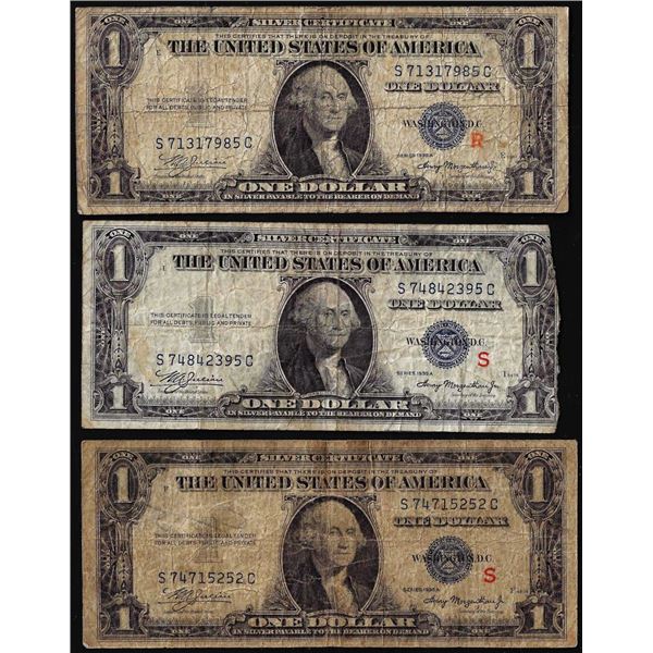 Lot of (3) 1935A $1 Experimental "R" & "S" Silver Certificate Notes