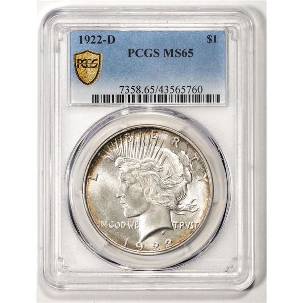 1922-D $1 Peace Silver Dollar Coin PCGS MS65
