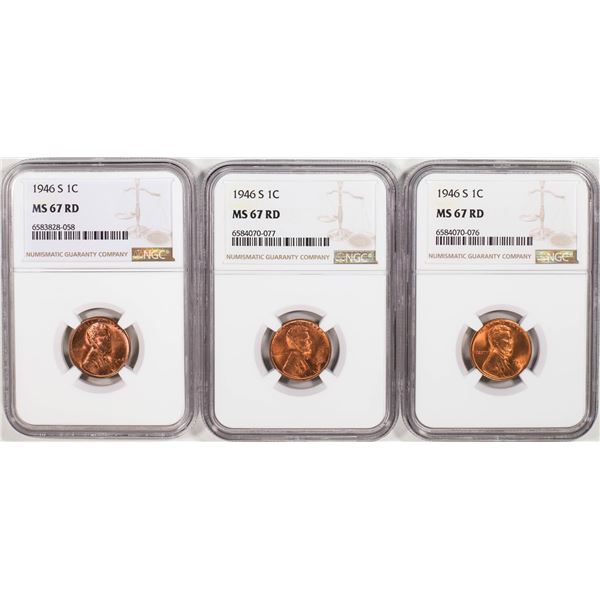 Lot of (3) 1946-S Lincoln Wheat Cent Coins NGC MS67RD