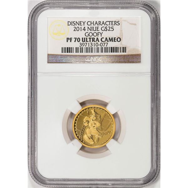 2014 Niue $25 Proof Disney Characters Goofy Gold Coin NGC PF70 Ultra Cameo W/ COA