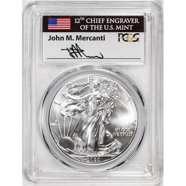 2020-(P) $1 American Silver Eagle Coin PCGS MS70 FDOI Mercanti Signature Philadelphia