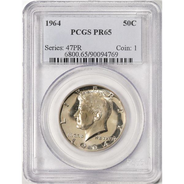 1964 Proof Kennedy Half Dollar Coin PCGS PR65