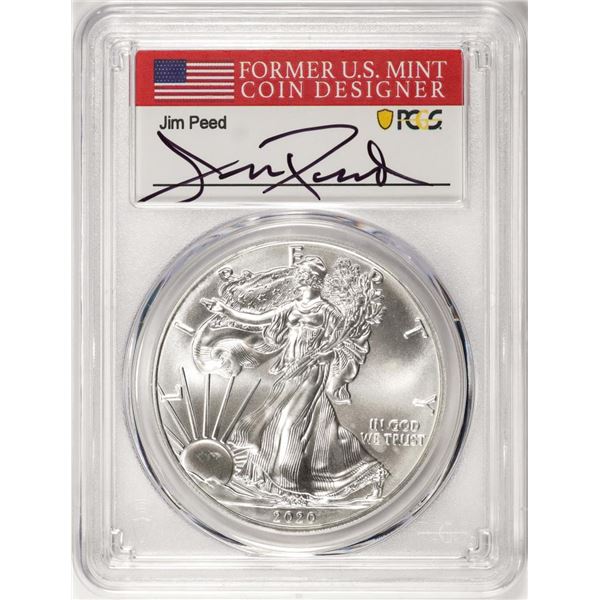 2020-(S) $1 American Silver Eagle Coin PCGS MS70 FDOI S.F. Mint Jim Peed Signature