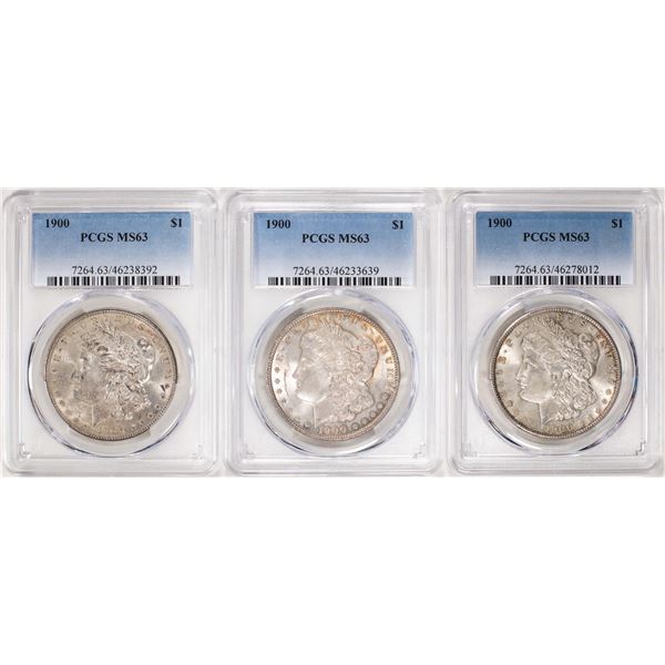 Lot of (3) 1900 $1 Morgan Silver Dollar Coins PCGS MS63