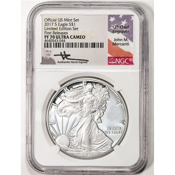 2017-S $1 Proof American Silver Eagle Coin NGC PF70 Ultra Cameo First Releases Signed