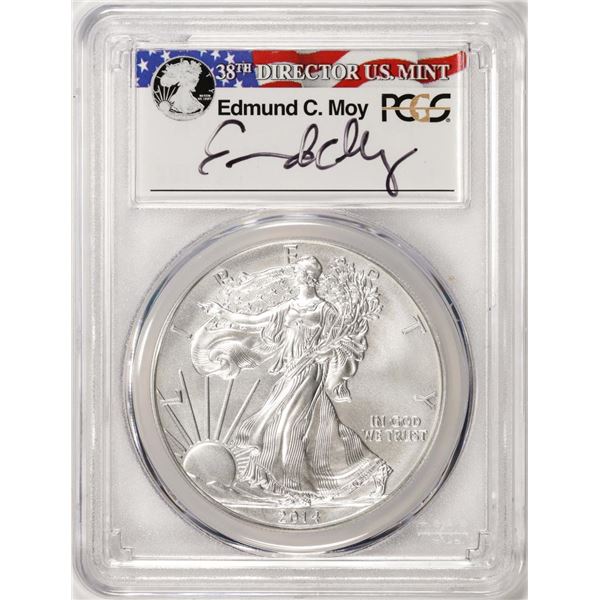 2014-W $1 Burnished American Silver Eagle Coin PCGS SP70 Edmund C. Moy Signature