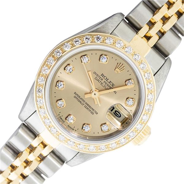 Rolex Ladies Two Tone Champagne Diamond Datejust Wristwach