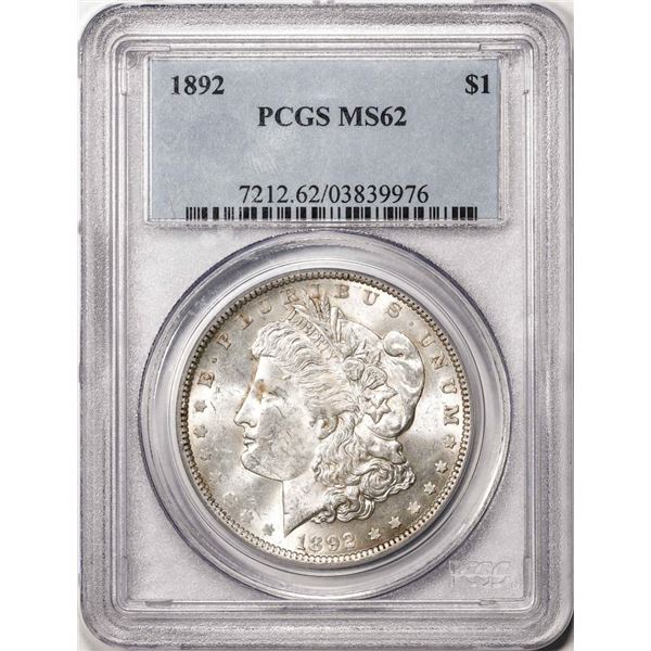 1892 $1 Morgan Silver Dollar Coin PCGS MS62