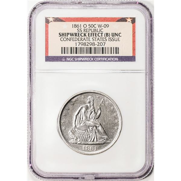 1861-O CSA Issue SS Republic Seated Liberty Half Dollar Coin NGC Shipwreck Effect UNC